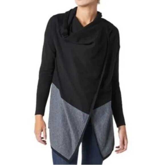 SmartWool Edgewood Wrap Sweater Black Grey Women's Medium - Picture 1 of 7